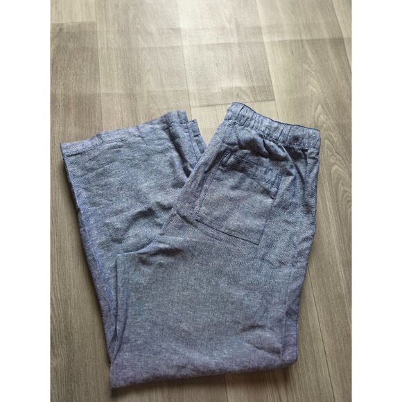 Gap Linen Wide-Leg Pants Drawstring Size L Chambray Blue - Picture 2 of 7